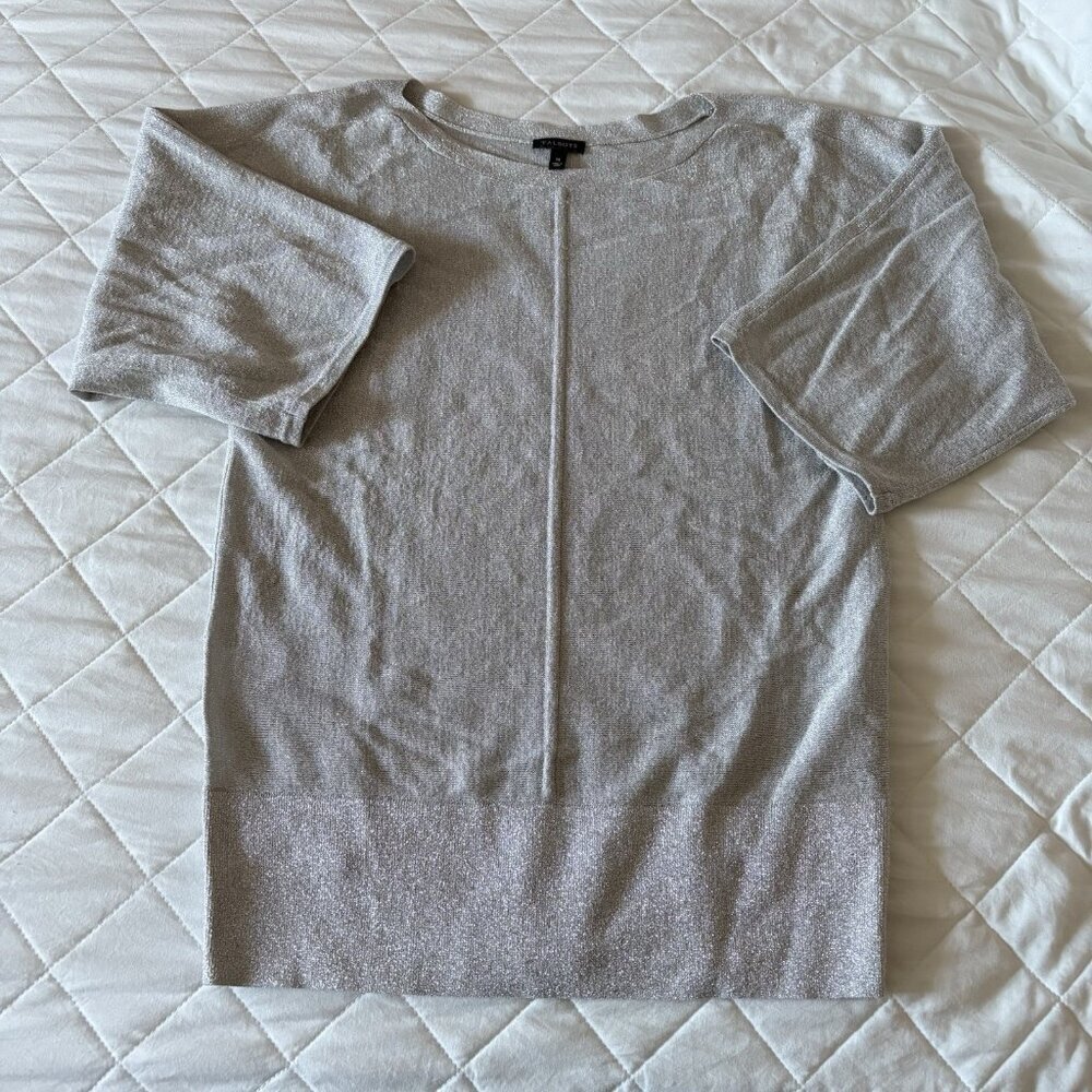 Talbots Sweater‎ Womens Medium Silver 3/4 Sleeve Crew Neck Lightweight Pullover
